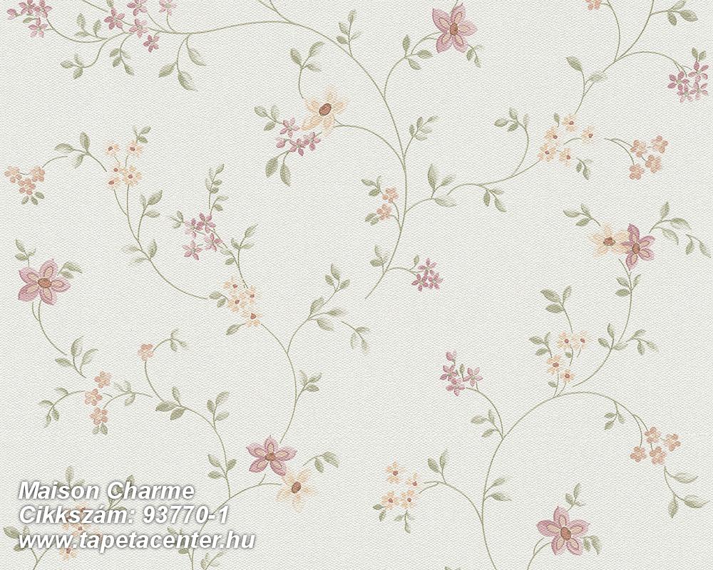 Textil hatású,virágmintás,fehér,pink-rózsaszín,sárga,zöld,illesztés mentes,súrolható,vlies tapéta 